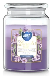 Bispol Duża świeca Lawendowe Ukojenie w szkle z wieczkiem trójkolorowa 