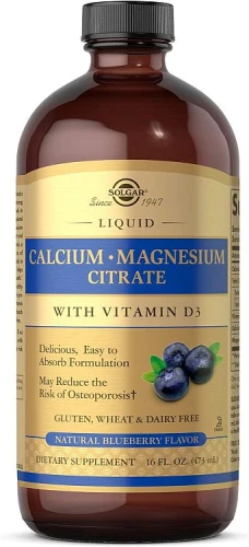 Solgar Cytrynian wapnia i magnezu  z D3 w płynie (473 ml ) smak borówka