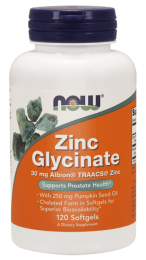 NOW Foods Zinc Glycinate – chelat cynk + olej z pestek dyni (120kap)