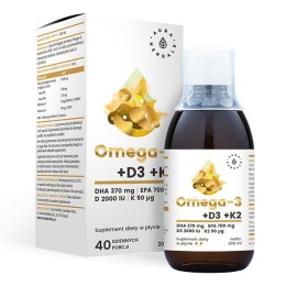 Aura Herbals Omega-3 (370 DHA) + D3 (2000IU) + K2MK7 - płyn (200 ml)