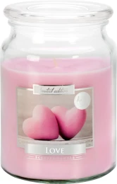 Bispol Duża świeca Love w szkle z wieczkiem 