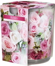 Bispol Świeca zapachowa Róże w prostym szkle z wzorem 