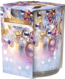 Bispol Świeca zapachowa Świąteczny Czas w prostym szkle z wzorem 