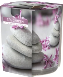Bispol Świeca zapachowa Ogród SPA w prostym szkle z wzorem 