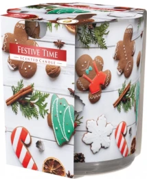 Bispol Świeca zapachowa Czas Radości w prostym szkle z wzorem 