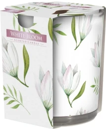 Bispol Świeca zapachowa Biały Rozkwit w prostym szkle z wzorem 
