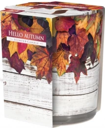 Bispol Świeca zapachowa Powitanie Jesieni w prostym szkle z wzorem 