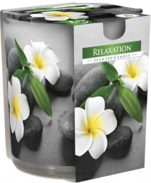 Bispol Świeca zapachowa Relaxation w prostym szkle z wzorem 