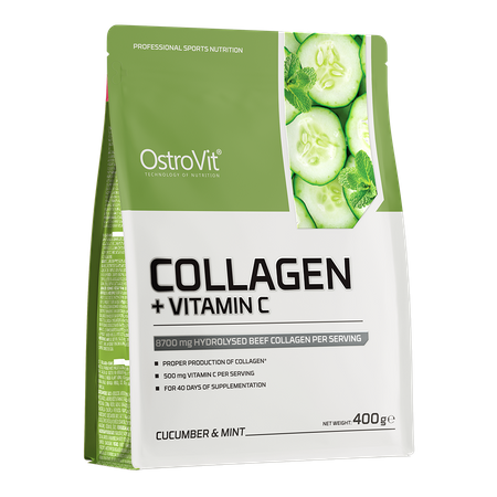 Коллаген OstroVit с витамином C, говяжий, вкус огурец и мята, порошок, 400 г
