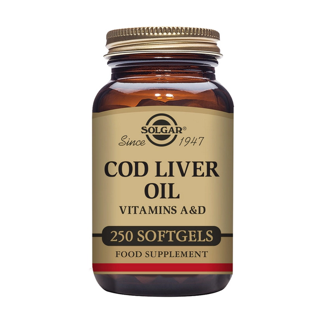 Рыбий жир Solgar Cod Liver Oil, масло печени трески, витамины A и D, 250 капсул