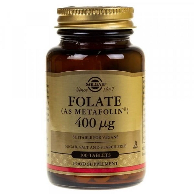 Фолаты Solgar Folate Metafolin 400 мкг, L-метилфолат, 100 таблеток
