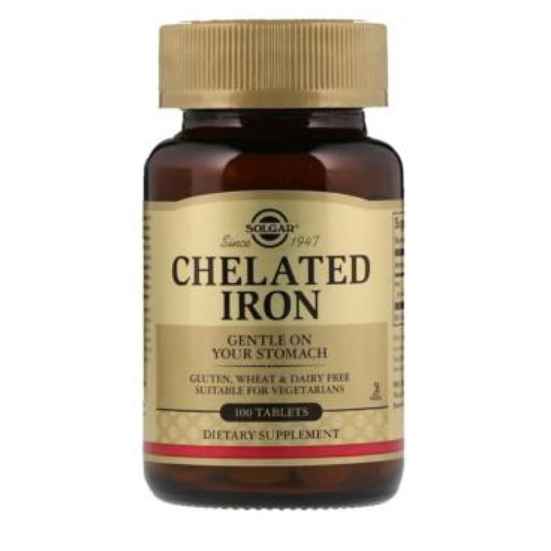 Железо Solgar Chelated Iron, бисглицинат, 100 таблеток