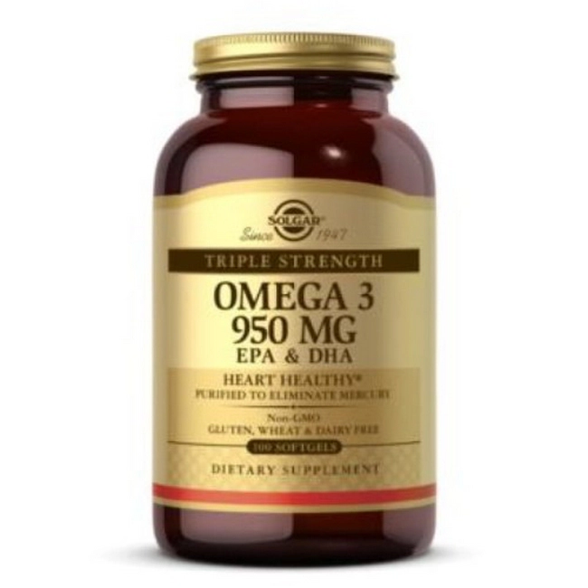 Омега-3 Solgar Triple Strength 950 мг, EPA и DHA, 100 капсул