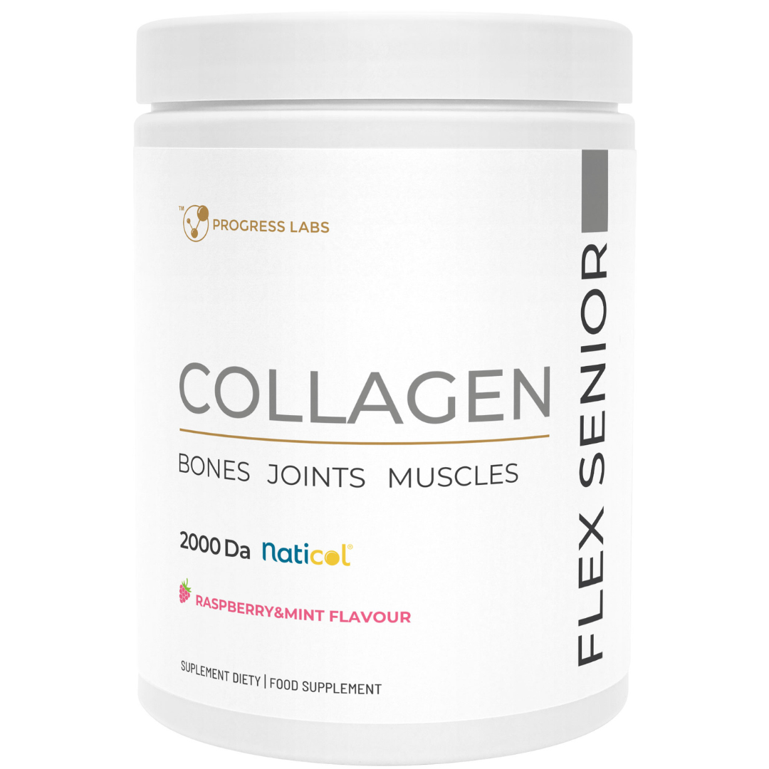 Коллаген Progress Labs Kolagen Flex Senior, с глюкозамином и хондроитином, для суставов, вкус малина и мята, порошок, 400 г