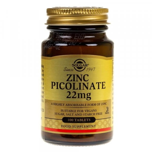 Цинк Solgar Zinc Picolinate 22 мг, для кожи, волос и ногтей, 100 таблеток