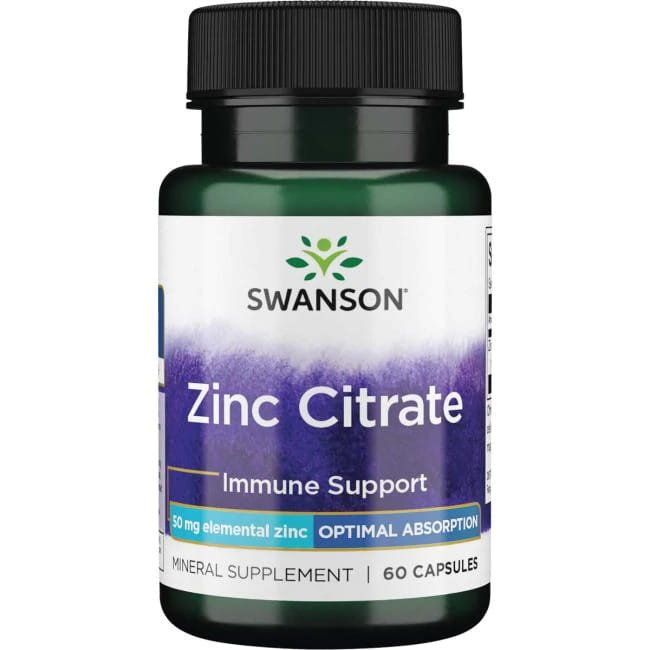 Цинк Swanson Zinc Citrate 50 мг, цитрат цинка, 60 капсул