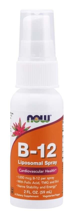 Витамин B12 NOW Foods B-12 Liposomal Spray 1000 мкг, липосомальный, малина, спрей, 59 мл