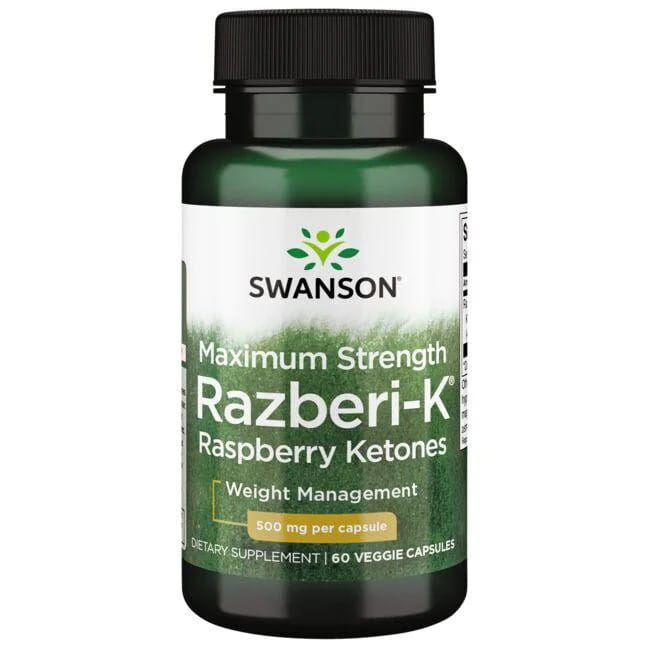 Малиновые кетоны Swanson Razberi-K 500 мг, контроль веса, 60 капсул