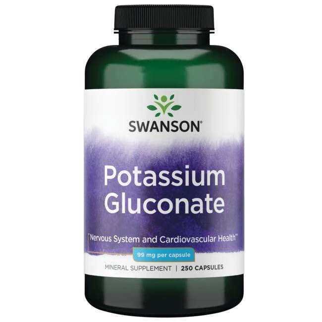 Калий Swanson Potassium Gluconate 99 мг, глюконат калия, 250 капсул