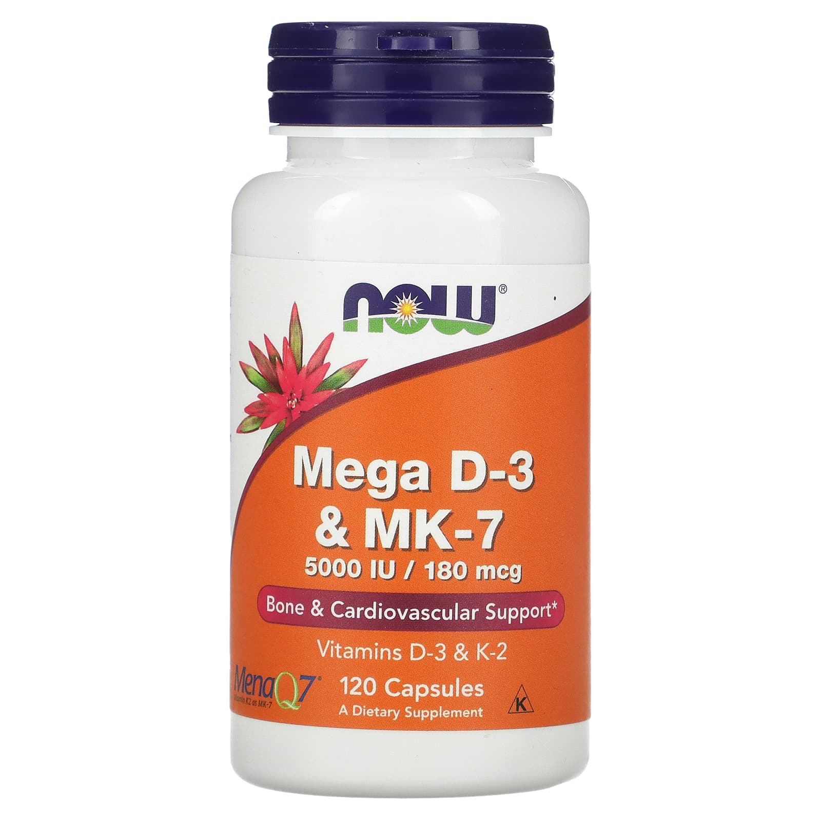 Витамин D3 и K2 NOW Foods Mega D3 & MK-7 5000 МЕ и 180 мкг, 120 капсул