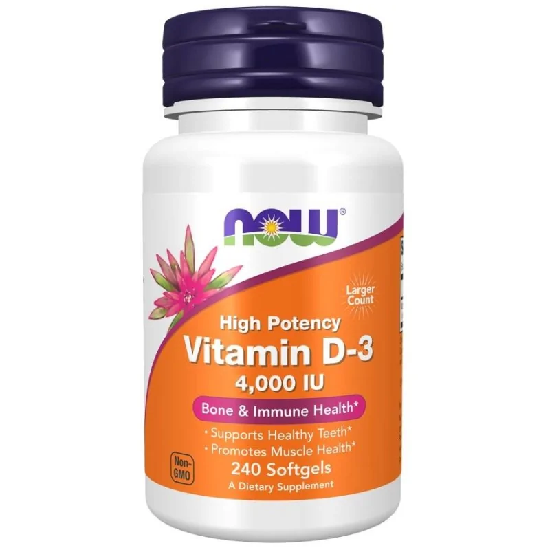 Витамин D3 NOW Foods High Potency 4000 МЕ, холекальциферол, 240 мягких капсул